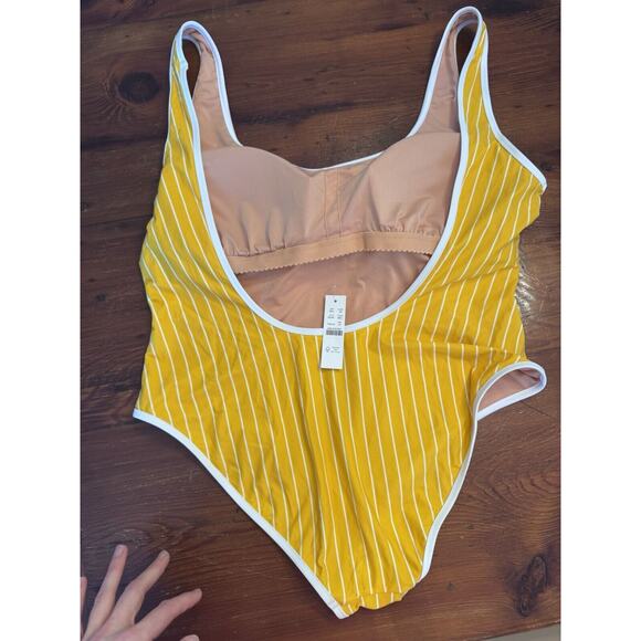 J Crew Scoopneck one-piece swimsuit in Stripe Sunflower Yellow Womens Sz 18 NWT - Picture 15 of 16